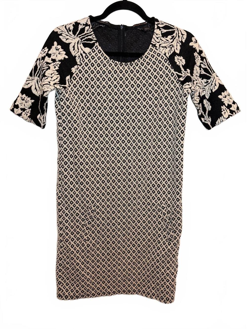 Maison Scotch Black and Cream Romantic Floral Patterned Mid Sleeve Dress Small